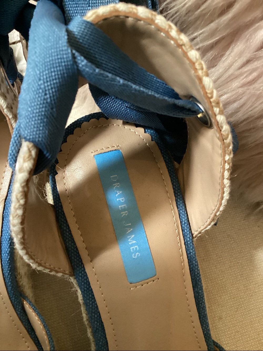 Draper James Denim Blue Espadrille Wedge Sandals with Ankle Ties - Picture 3 of 6
